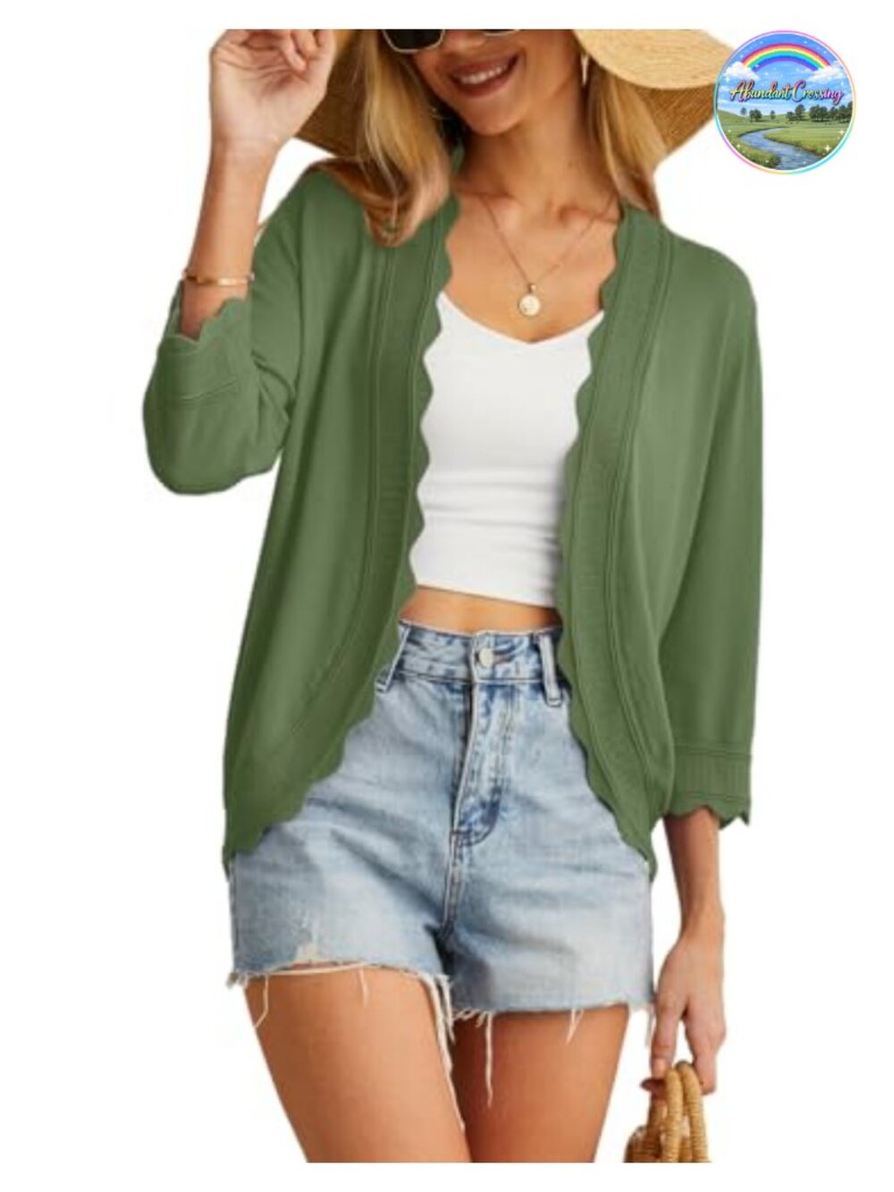 Women's 3/4 Sleeve Lightweight Knit Open Front Cardigan Shrug Sweater